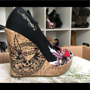 Ed Hardy Black Wedges